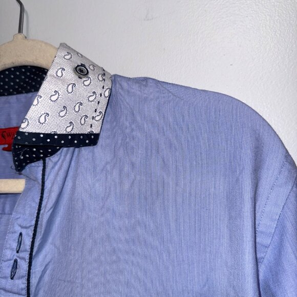Swade Platinum Mens Long Sleeve Button-Down Shirt/ Paisley & Polka Dot Collar - Picture 2 of 6